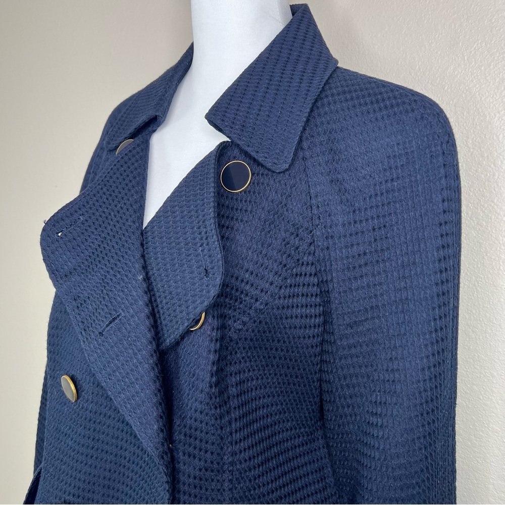 Talbots Navy Blue 100% Cotton Waffle Weave Classic Double-Breasted Jacket - Picture 4 of 11